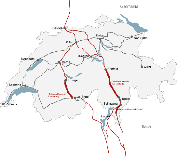 La carta indica la posizione dei tre tunnel.